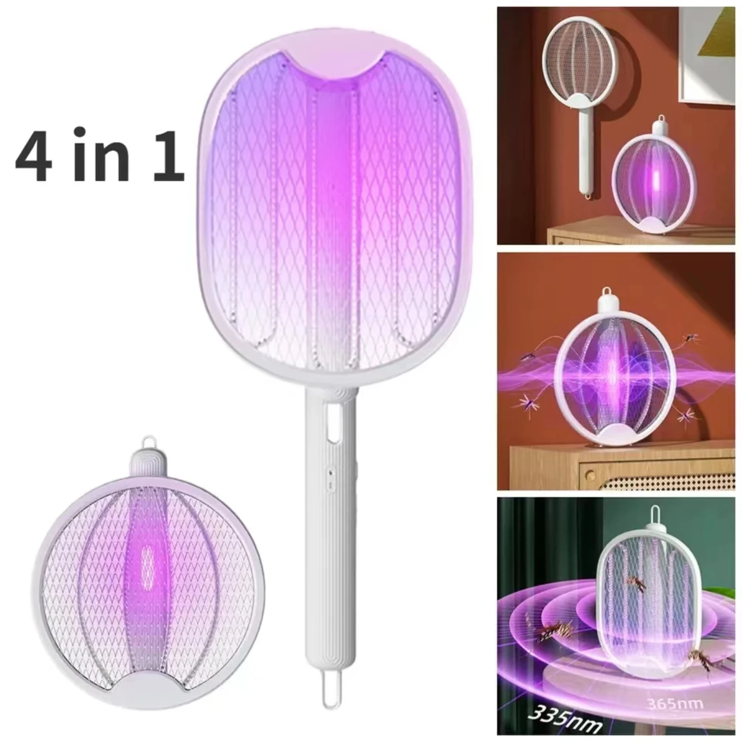 

4 IN 1 Foldable Mosquito Swatter Wall-mounted Handheld 3000V Rechargeable Mosquito Fly Racket Adjustable