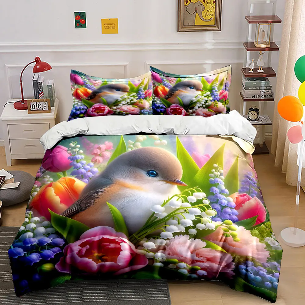 

Bird nestled among flowers. Print Bedding Set 1 Duvet Cover 2 Pillowcases for Adult and Children Luxury Gift Full Size