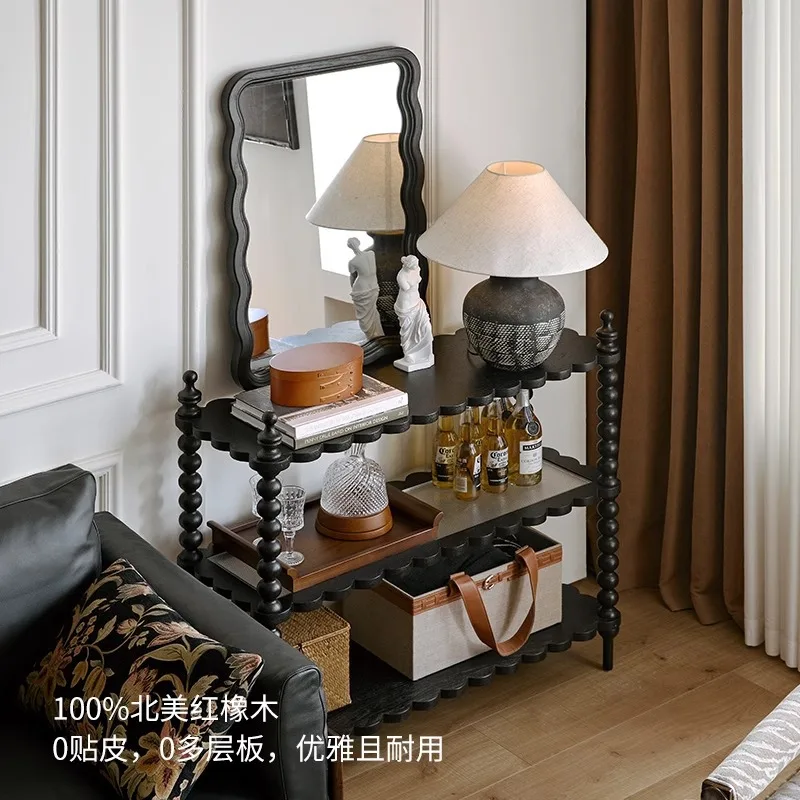 

retro living room solid wood display rack, TV side cabinet rack