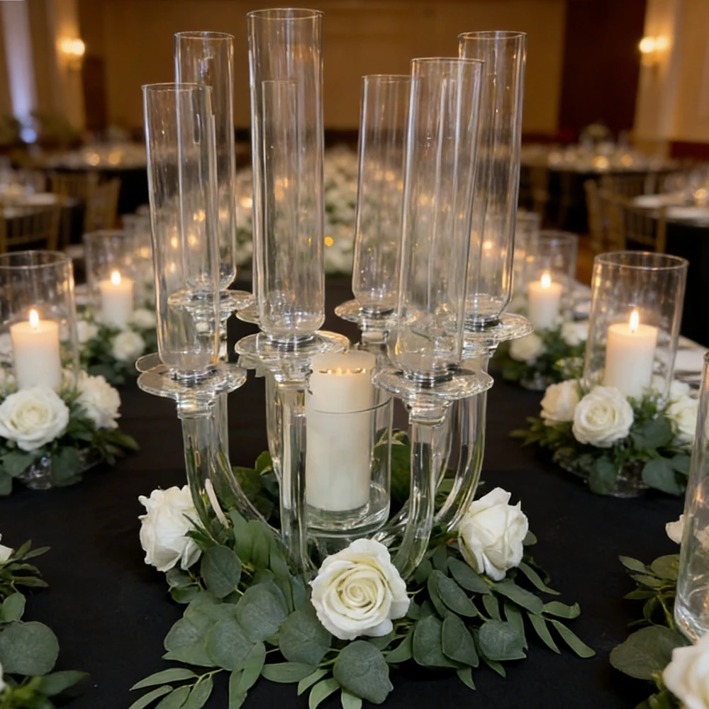4pcs-10pcs f10 30cm tall crystal table Standing glass Candle Holders Wedding Tall clear crystal  Candelabra Centerpieces