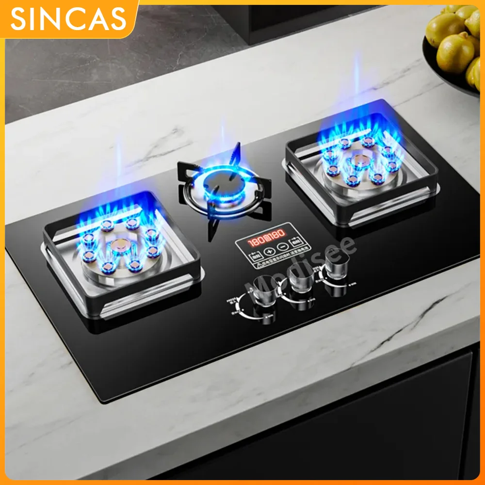 Household Embedded Gas Cooker 3 Burner Stove Table Top High Power Fierce Flame LPG Natural Gas Dual Use Energy Saving Cooktop