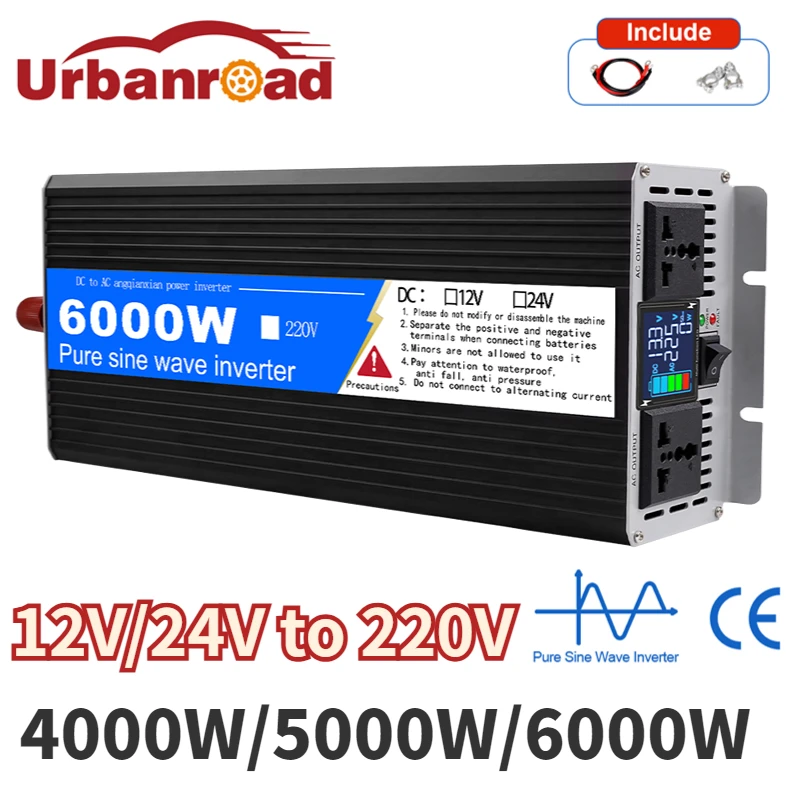 Reine Sinus-Wechsel richter 4000W 5000W 6000W Doppels teckdose 12V 24V bis Wechselstrom 220V,50Hz