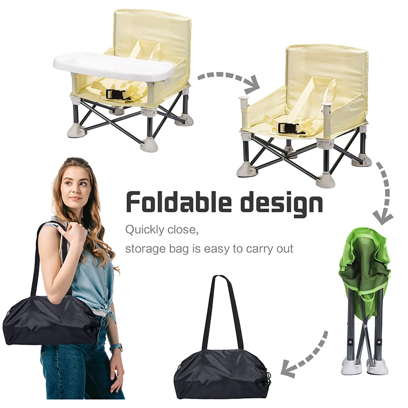 Silla de comedor portátil plegable con placa, cinturón de seguridad, silla de playa para niños, Camping, asiento de alimentación cómodo para bebés