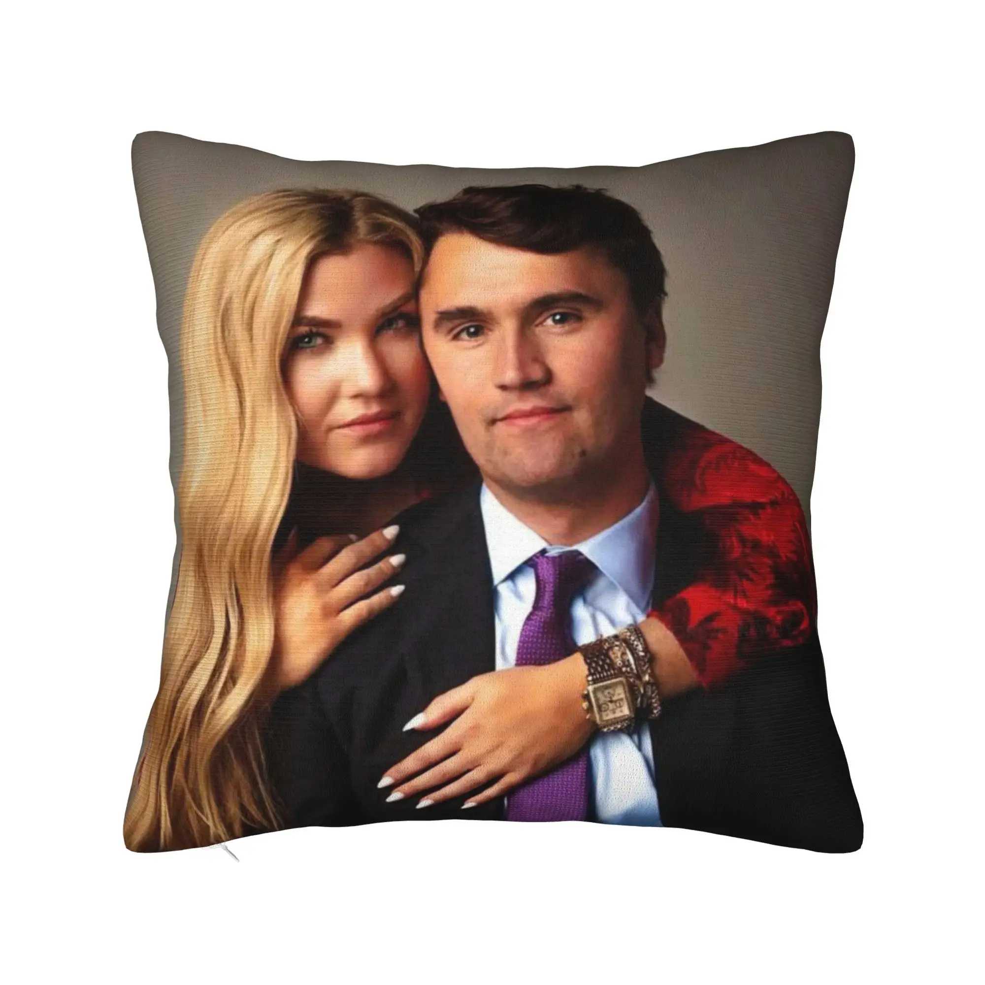 Charlie Kirk Couple Portrait Meme Pillow Case  Comfy Pillow Cover For Sofa Bedroom Home Decor Funny Pillowcases