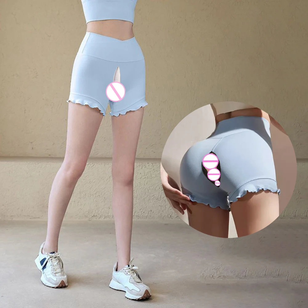 Invisible Open Crotch Outdoor Sex Hips Sweatpants Summer Fitness Shorts Women Waist Yoga Three-point Pants Exotic Leggings