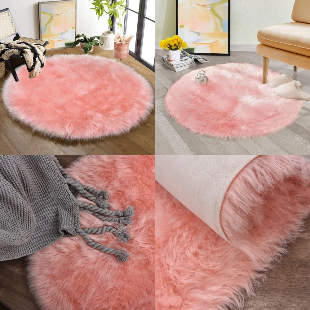 

Other carpetsPink Plush Round Area Rug 6 Feet Oversized Washable Faux Fur Carpet for Living Room Bohemian Style Soft Floor Mat