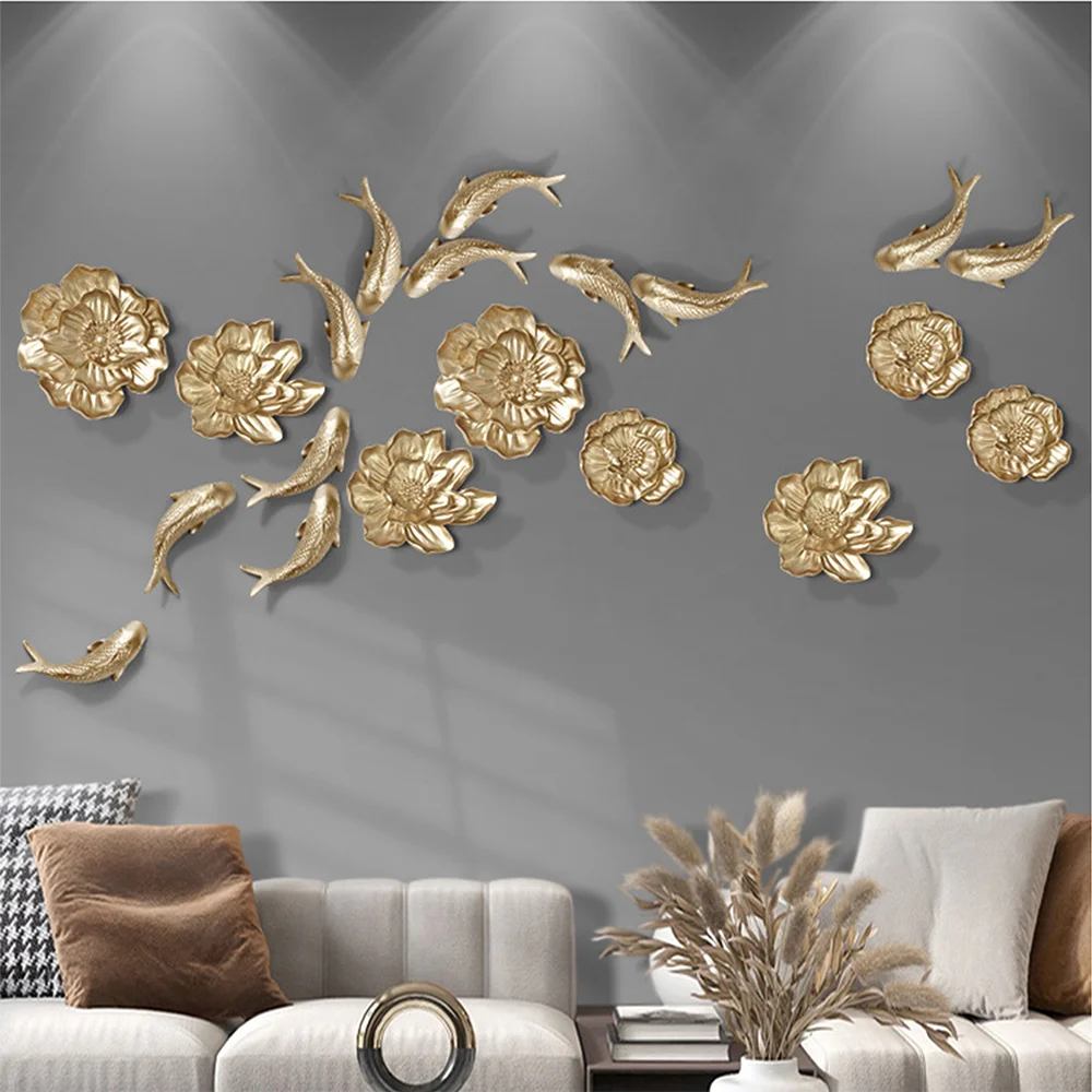 Resin Flowers with Fishes Wall Art Flowers Cluster Wall Decor Art Fishes Cluster Wall Decorations for Room and Home Wall Decor