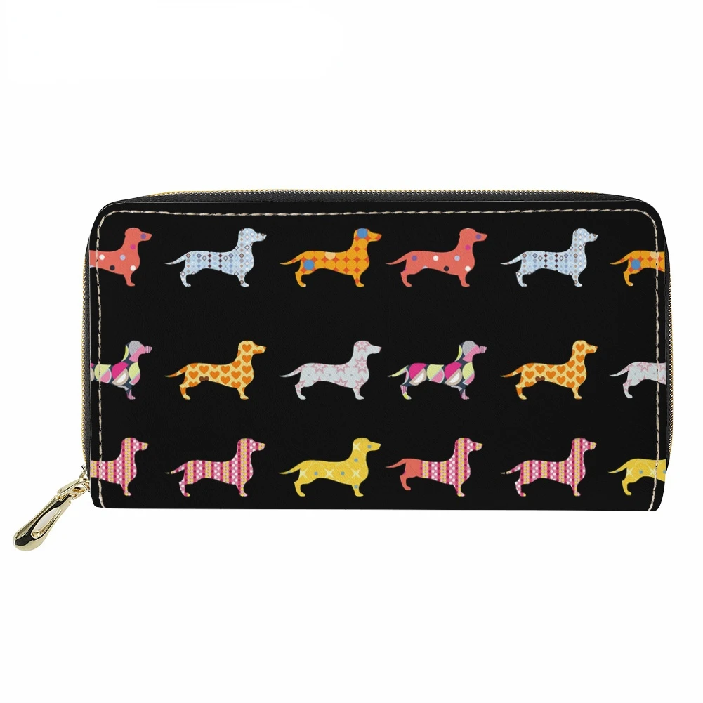 Women's Business Wallet Dachshund Dog Printing PU Card Holder Bags with Zipper Female Money Handbag Coin Organizer