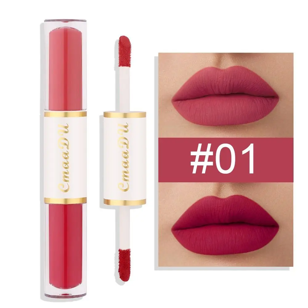 Mollige Tweekleurige Lipgloss Retro Dubbele Koppen Hydraterende Matte Lippenstift Zijdeachtig Langdurig Lip Glazuur Meisje