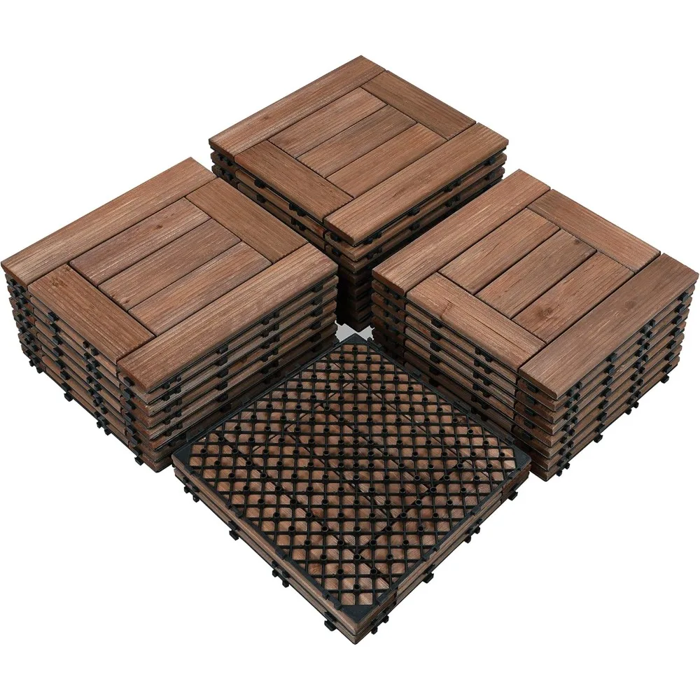 27PCS Patio Deck Tiles Interlocking Wood Composite Decking Floor Tiles 12 x 12in Brown for Outdoor & Indoor Patio Garden Deck