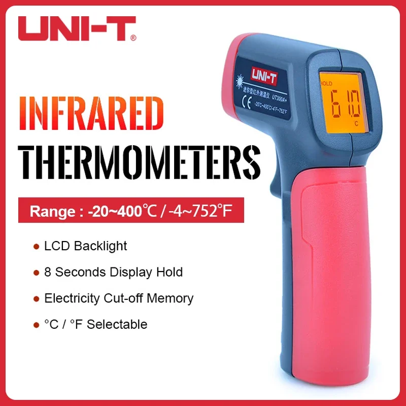 UNI-T UT300A+ Handheld Laser Infrared Thermometer Digital LCD Display IndustrialNon Contact Laser Temperature Meter Gun