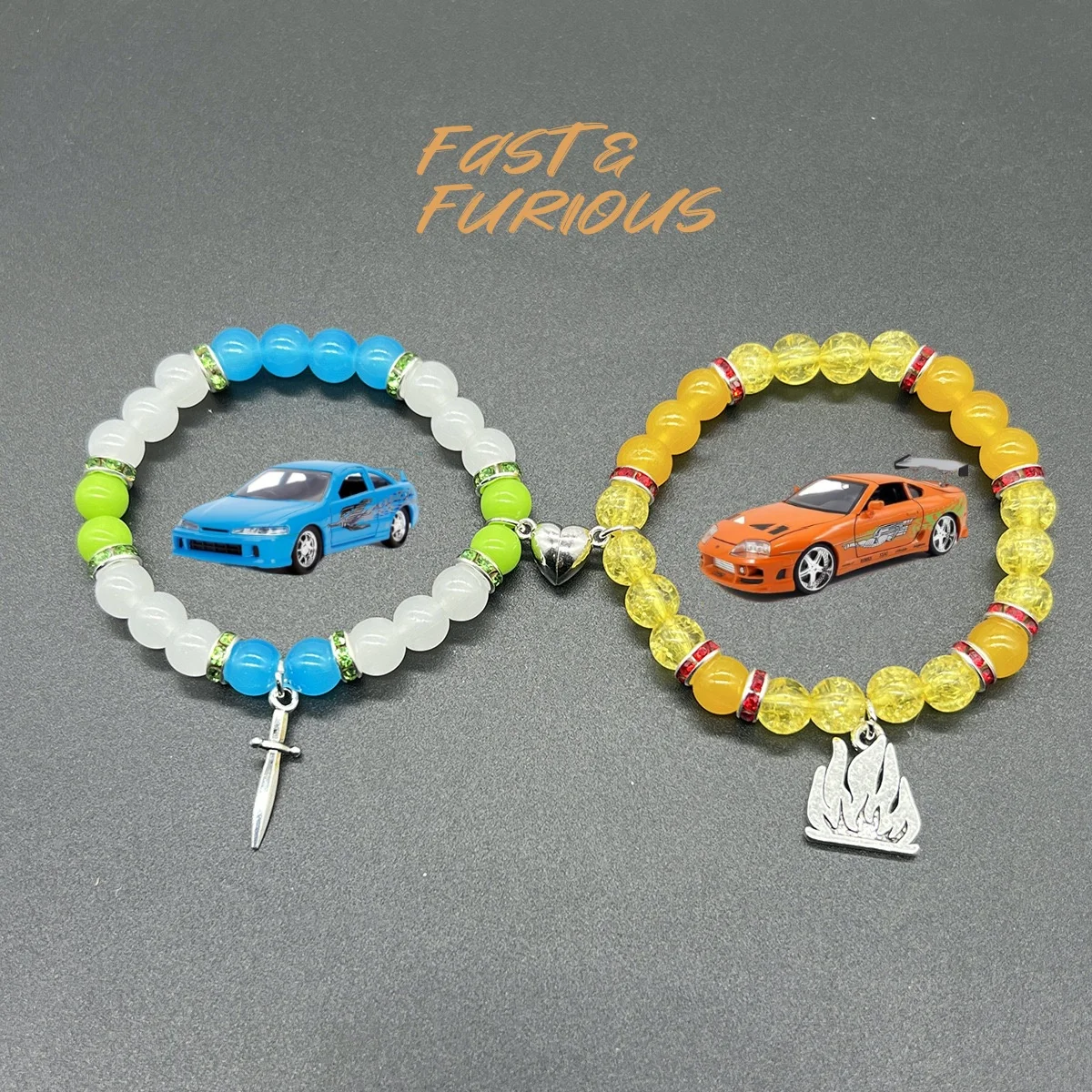 2PCS/set Fast And Furious Matching Bracelets For Couples Bracelets Cool Race Car Victory Banner BFF Beaded Bracelet Jewelry Gift