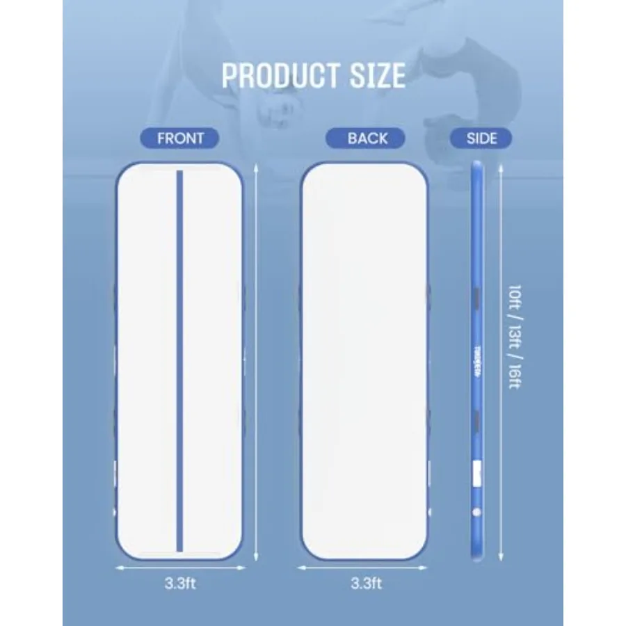 Inflatable Gymnastics Mat for home outdoor gym studio use; PVC material blue color; 4-inch thickness quick-inflate with electri