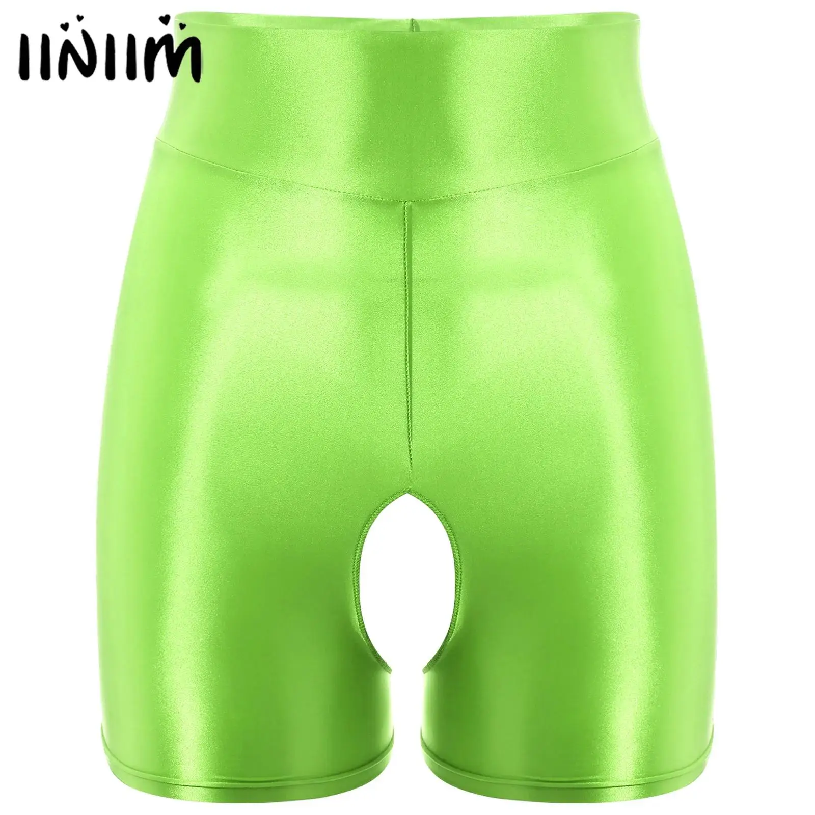 

Womens Lingerie Sexy High Waist Crotchless Boxer Shorts Gymnastic Open Crotch Underwear Tummy Control Glossy Stretchy Shape Wear