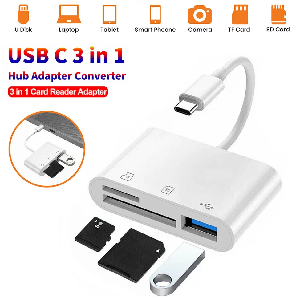 3 In 1 SD TF Card Reader USB C Converter For iPad Tablet Android OTG Adapter USB Type C to Smart Memory Card Reader Adapter