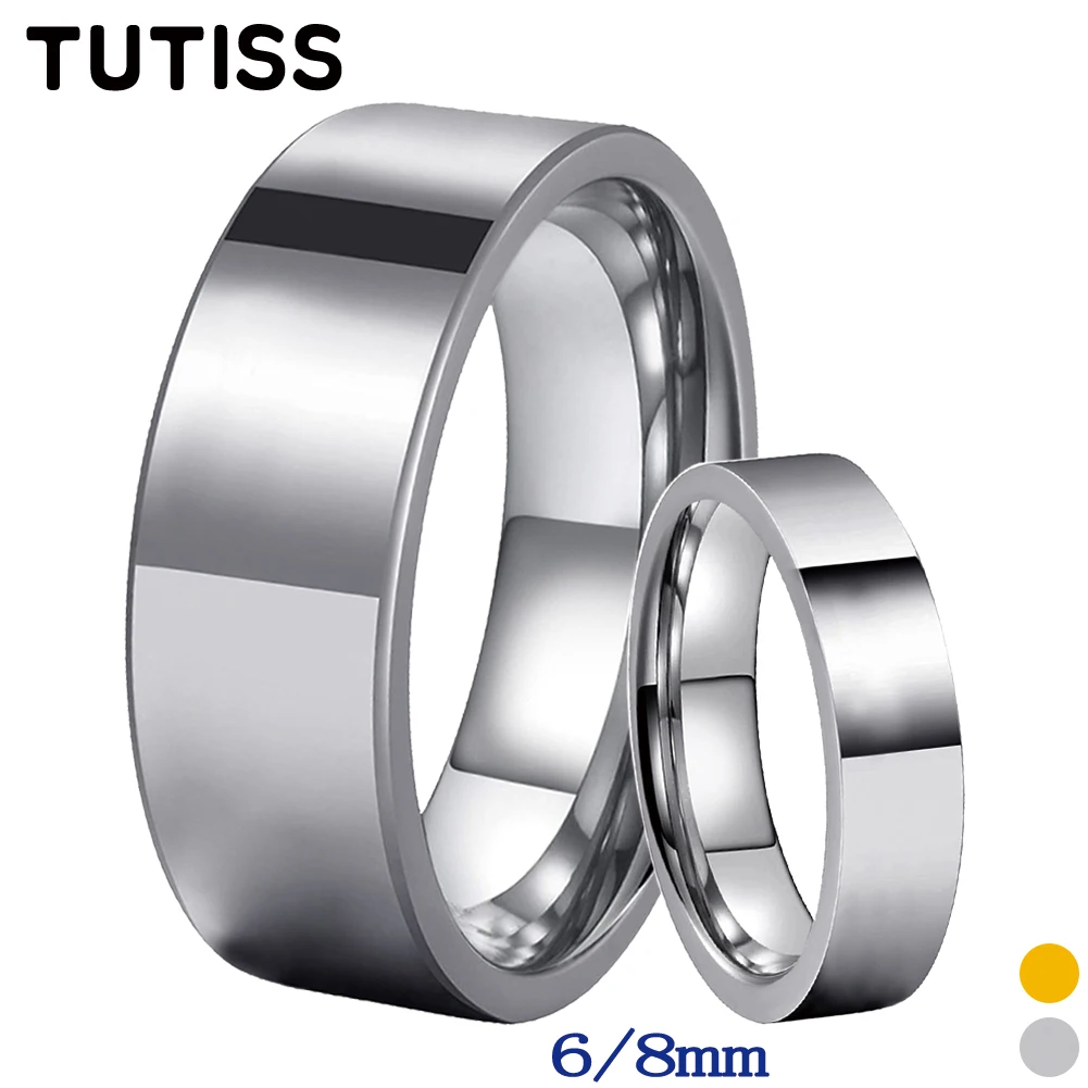 TUTISS 6mm 8mm Shiny Forever Tungsten Couple Ring Men Women Flat Wedding Band Comfort Fit