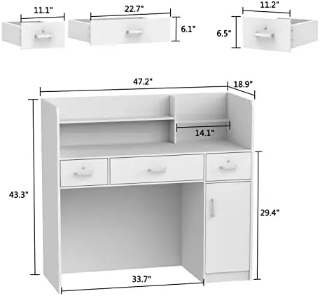 Reception Desk with Drawers & Storage Shelves, Table with Private Panels, for Salon Reception Room Checkout Office