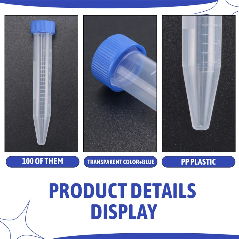 EDT-100 Stuks 10Ml Multifunctionele Plastic Fles Transparante Buis Monster Opslag Container Experimentele Centrifugebuis