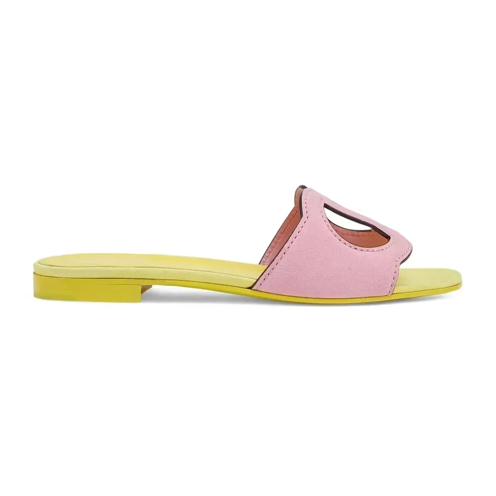 Sandalias planas de cuero con cabeza redonda para mujer, chanclas informales cómodas, chanclas de tendencia, chanclas de verano, chanclas para mujer con caja de zapatos, 35-44, 2024