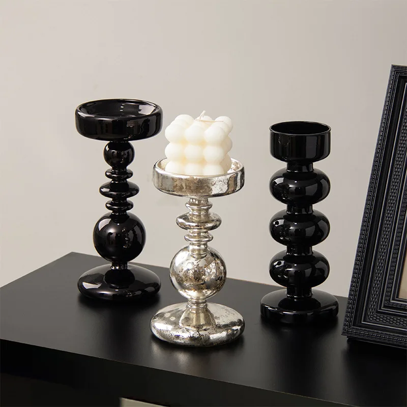 

LTT Nordic romantic exquisite black candlestick ornament light luxury glass candlestick
