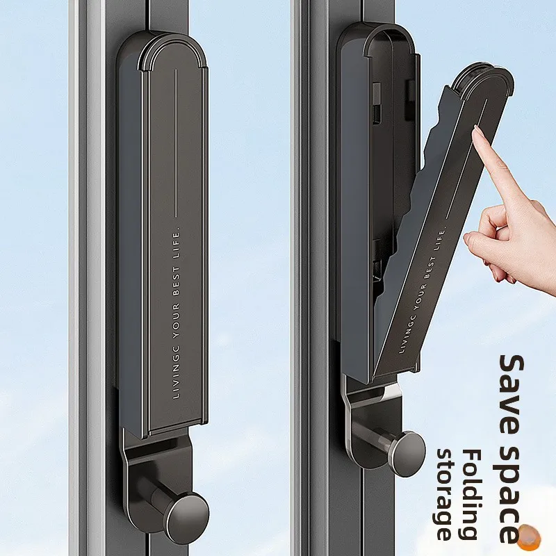 

Folding Clothes Drying Rack Balcony Household Wall-mounted Window Clothes Hanging Rack No Punching, Thickened and Retractable