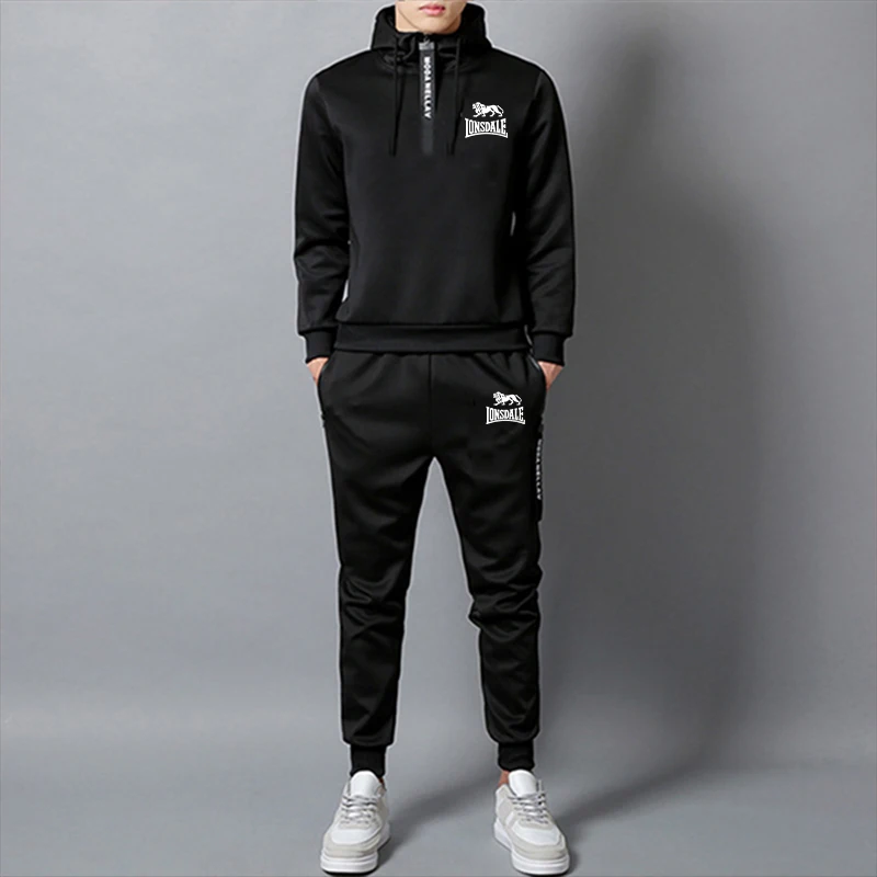 Two Piece Sweatshirts Men\'s Clothing Half Zipper Fashion Commuting Attire Sweatsuit Set High Quality Hoodie Daily Sportswear Man