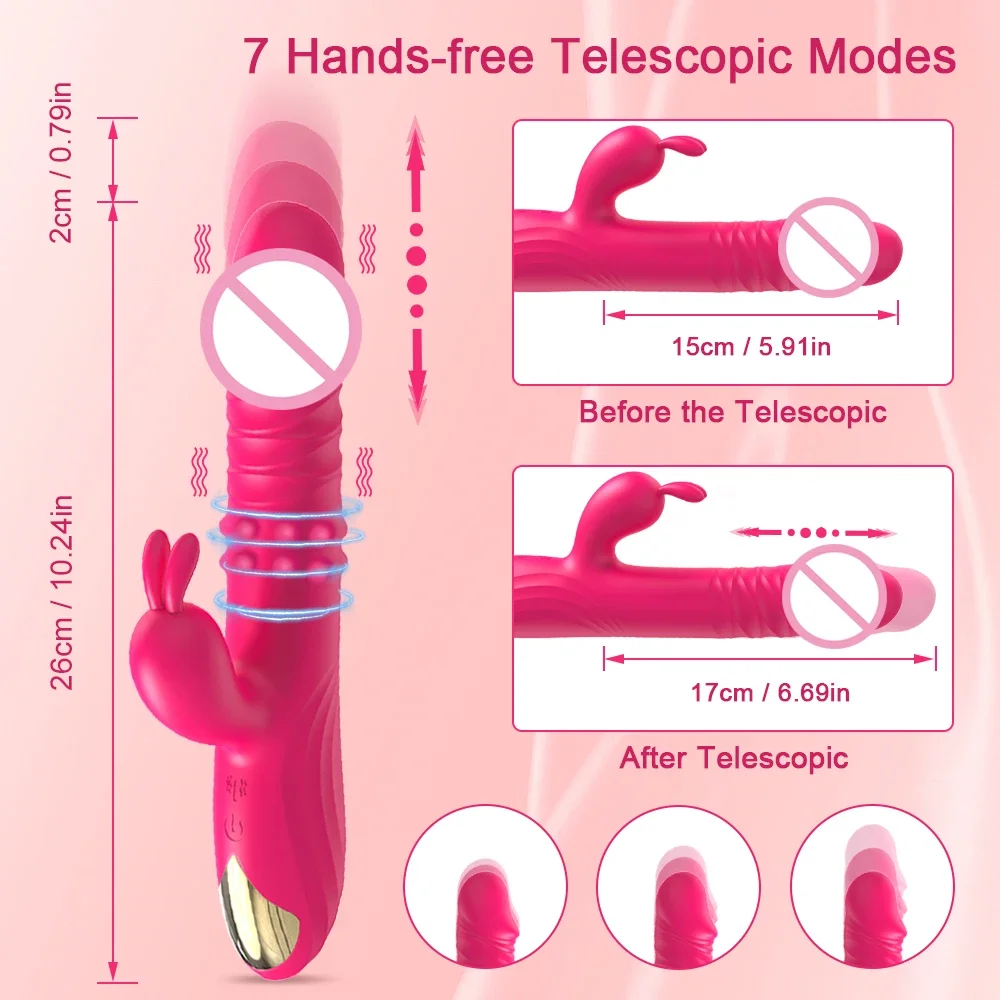 Rabbit Vibrator for Women Vagina G-Spot Nipple Clitoris Stimulator Thrusting Telescopic Rotating Dildo for Adult Sexy Toys