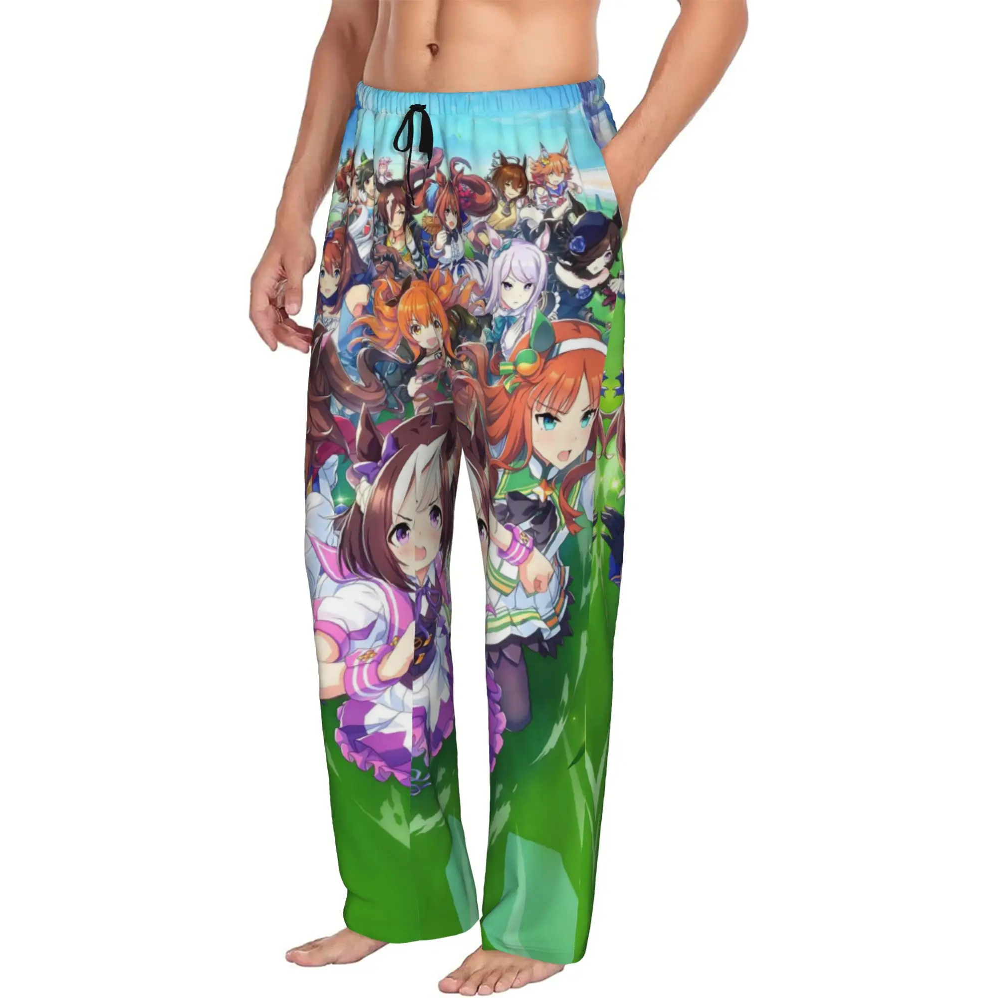 Custom Umamusume Pretty Derby Pajama Pants for Men Anime Lounge Sleep Drawstring Sleepwear Bottoms with Pockets