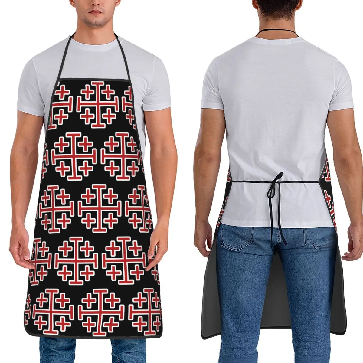 Jerusalem Cross Medieval Knights Cross Crusader Apron Chef Cooking Tablier Bib Kitchen Cleaning Pinafore for Women Men Gardening
