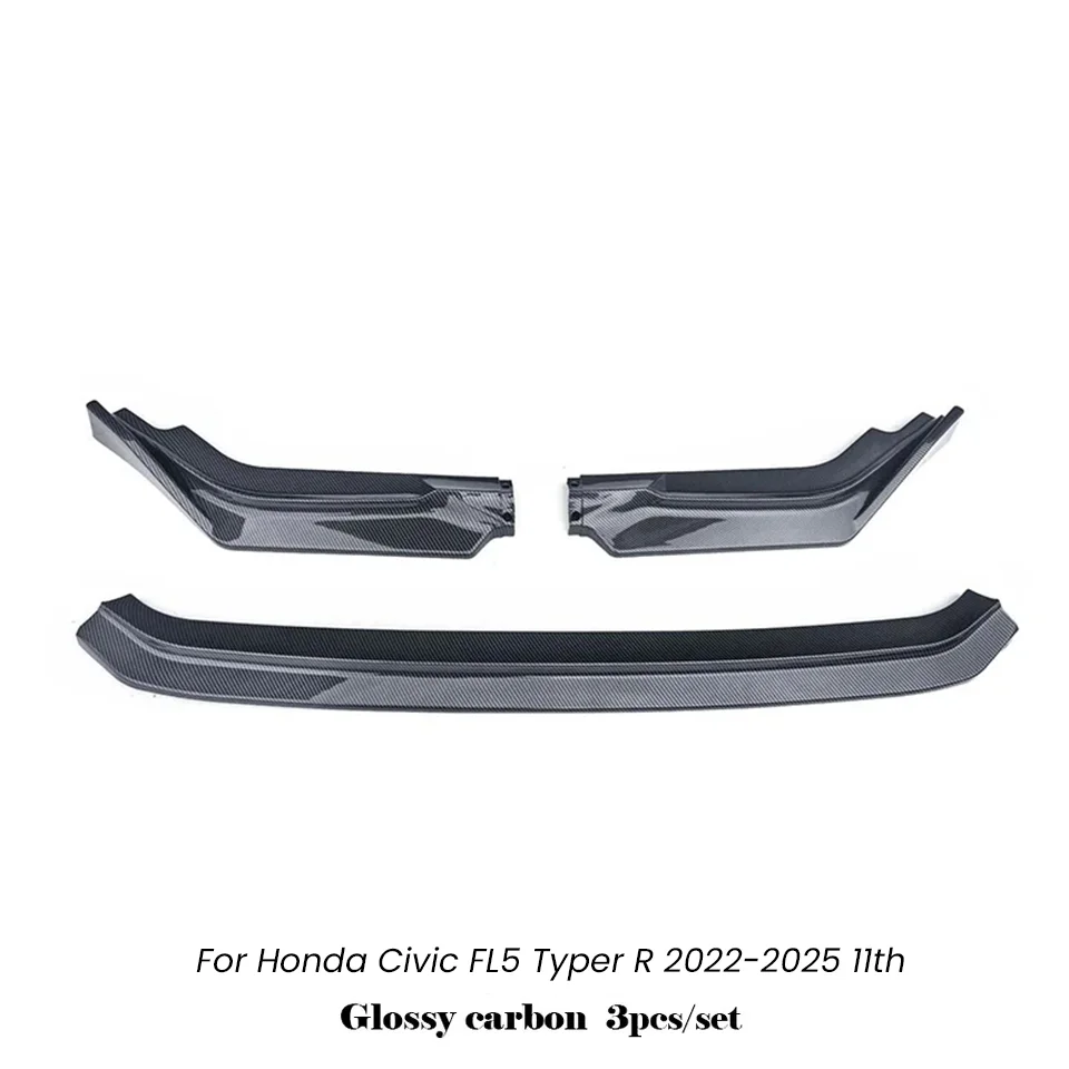 For Honda Civic FL5 Type R 2022-2025 Wide Body Front Bumper Lip Extensions Splitters 3PCS Set ABS Auto Front lip Spoiler Upgrade image 3