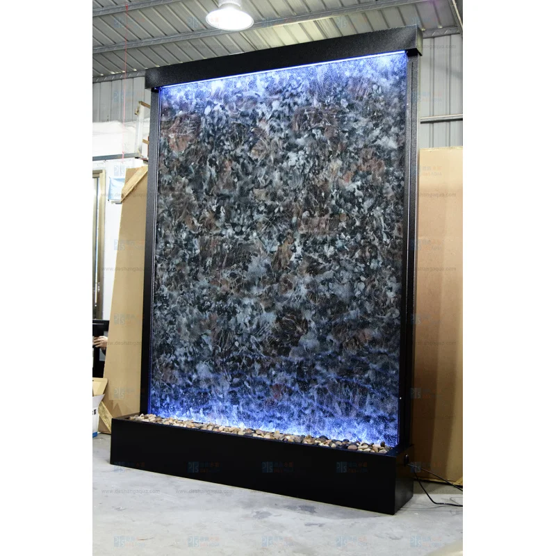 custom.2.13meters High Indoor Zen Style Waterfall Fountain Artificial Marble Glass Features Durable Metal