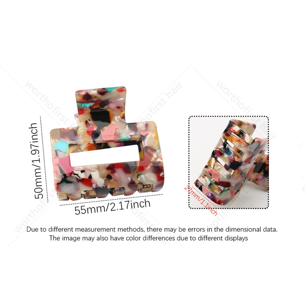 55mm Geometric Square Hair Claws Brightly Colored Acetate Clips Leopard Grain Hair Crabs Hair Accessories