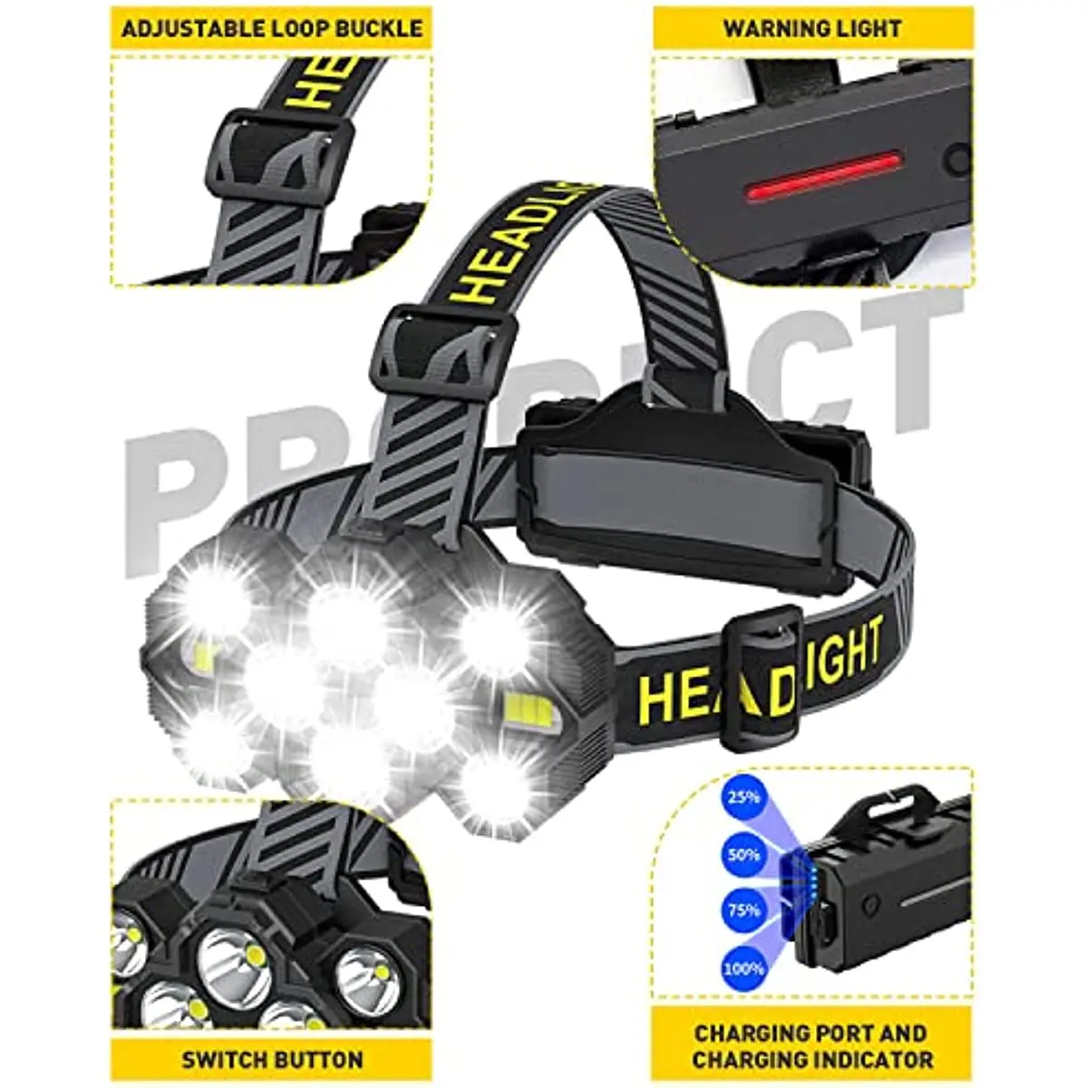 10 LED USB Rechargeable High Power High Lumen Super Bright Head Lamp Powerful Waterproof Head Light with Red Light Fishlight