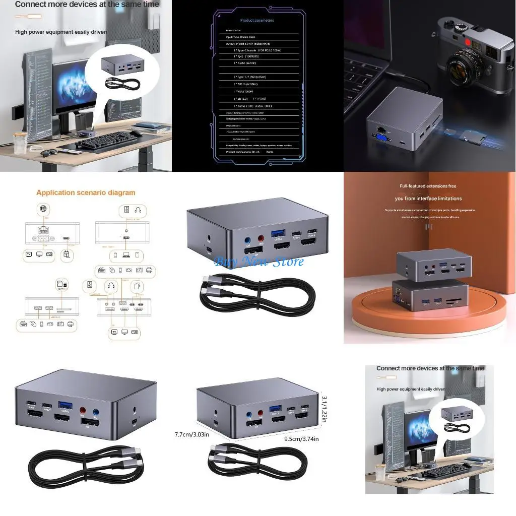 

20CE 16 in 1 USB C Docking Station 5Gbps Fast Speed Data Transfer 4K HDTV DisplayPort Double Monitor Support Plugs Play for PC