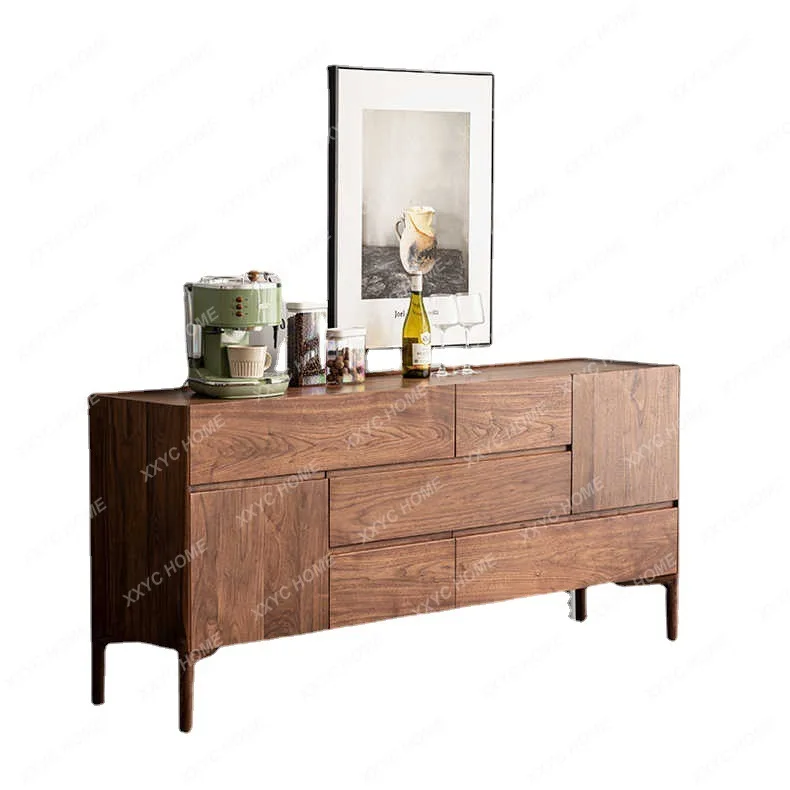 Black Walnut Wood Sideboard Cabinet Nordic and Japanese Style Living Room Light Luxury Solid Wood Wine Cabinet