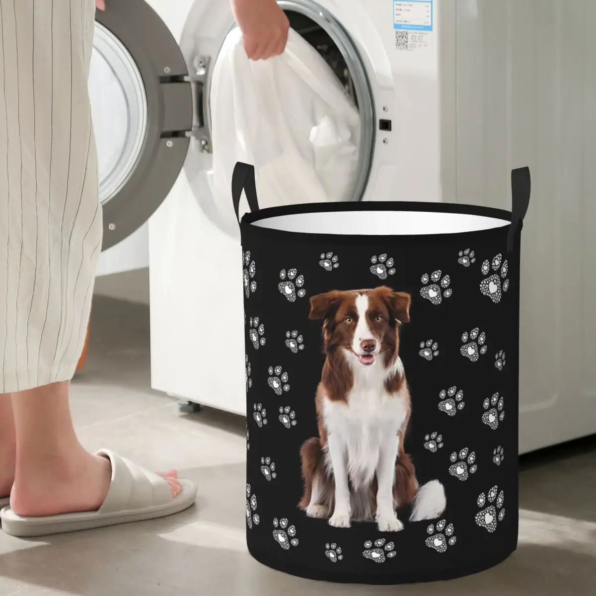 

Border Collie Foldable Laundry Baskets Dirty Clothes Sundries Storage Basket Large Waterproof Bag