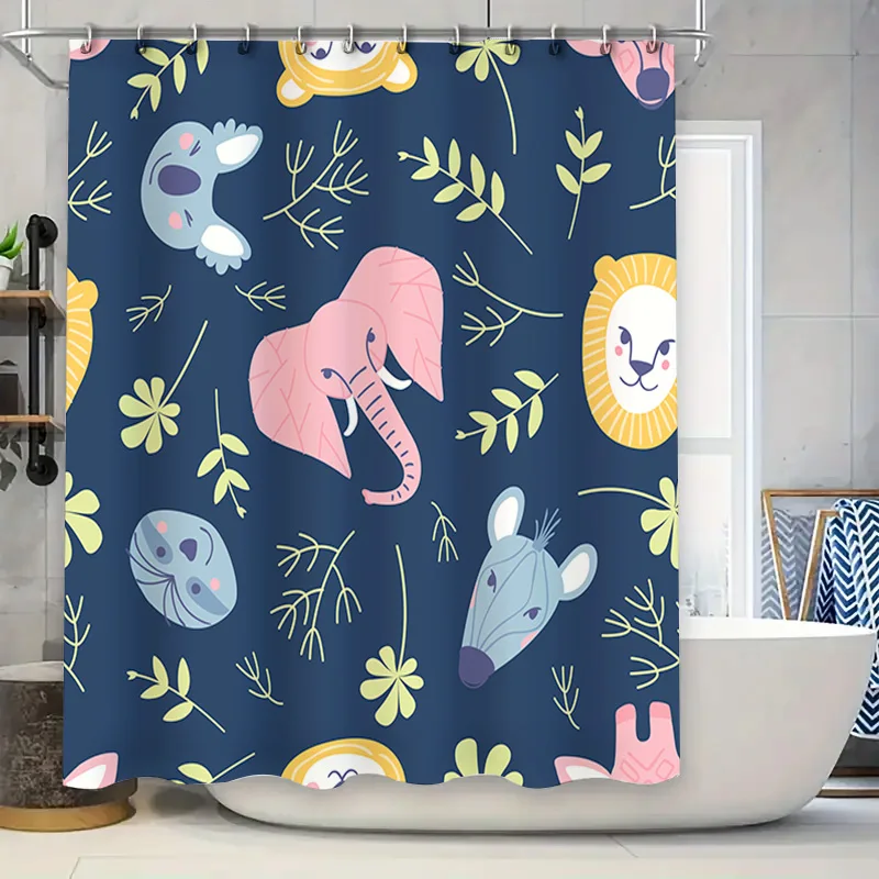 

Animal Pattern Shower Curtain Blue Dark Navy Fabric Print Decorative Bathroom Accessories