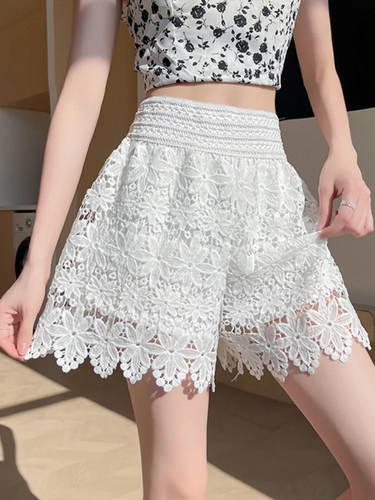 SMTHMA 여성 레이스 속이 빈 여름 반바지 숙녀 탄성 높은 허리 반바지 팬티 파티 Clubwear