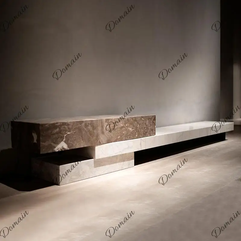Any Size Custom Italian Luxury Natural Marble TV Console Water Resistant Scratch Proof EO Certified Villa Entertainment Customiz