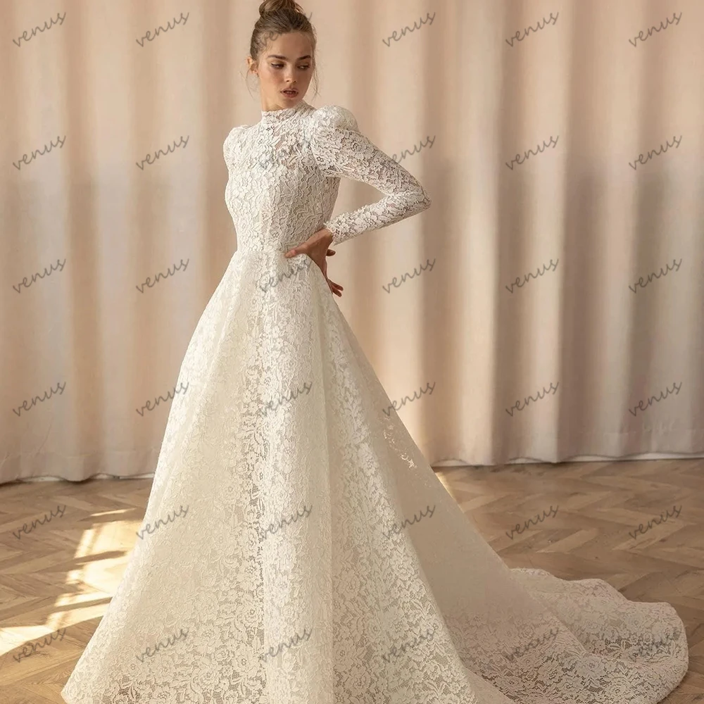 

Gorgeous Wedding Dresses A Line Lace Bridal Gowns Full Sleeves Robes For Formal Party Elegant Vestidos De Novia Customized 2025
