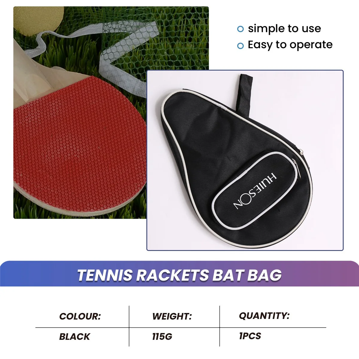 

HUIESON One Piece Professional Ping Pong Case Cover with Balls Bag or Table Tennis Rackets Bat Bag Oxford(Black) LPY