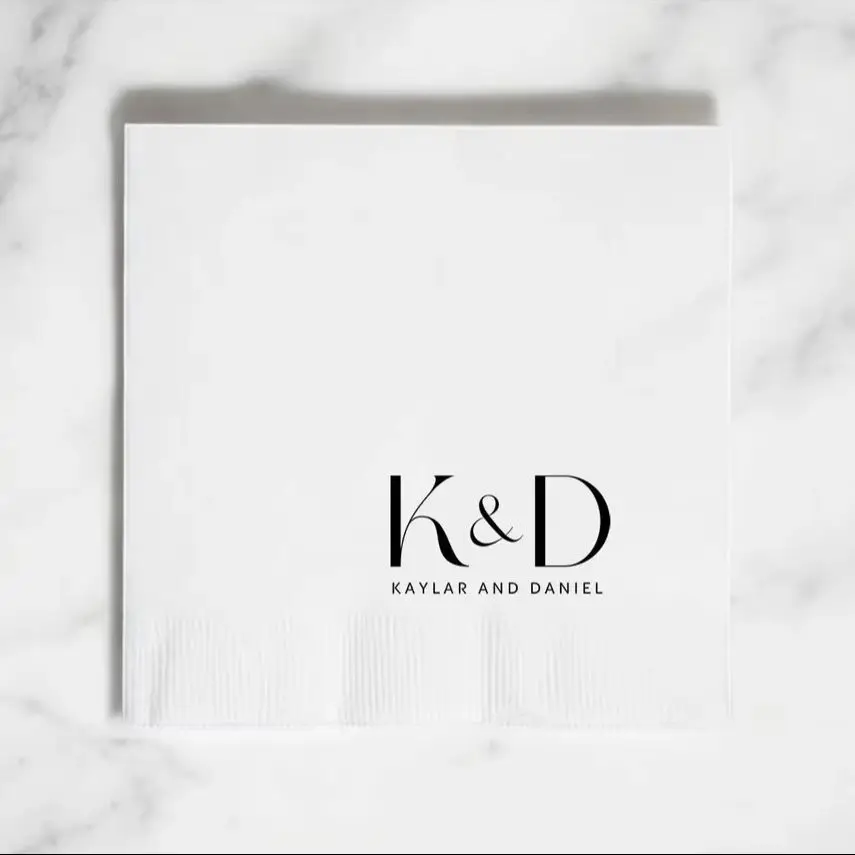 50 sztuk niestandardowych nowoczesnych serwetek początkowych, spersonalizowana serwetka ślubna z monogramem, odnowienie ślubu, rocznica, kolacja próbna, zaręczyny