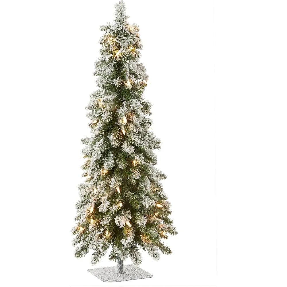 

Pre-lit Artificial Mini Christmas Tree | Includes Pre-strung White Lights | Snowy Downswept Forestree - 3 ft