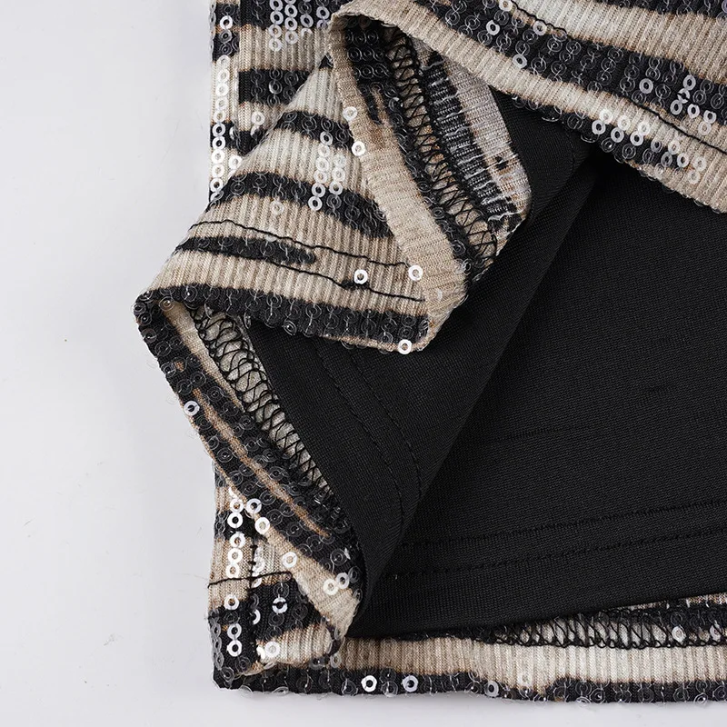 فستان سبايسي جيرل ستايل بقصة ضيقة وطباعة شريطية ترتر مثير بدون حمالات #6