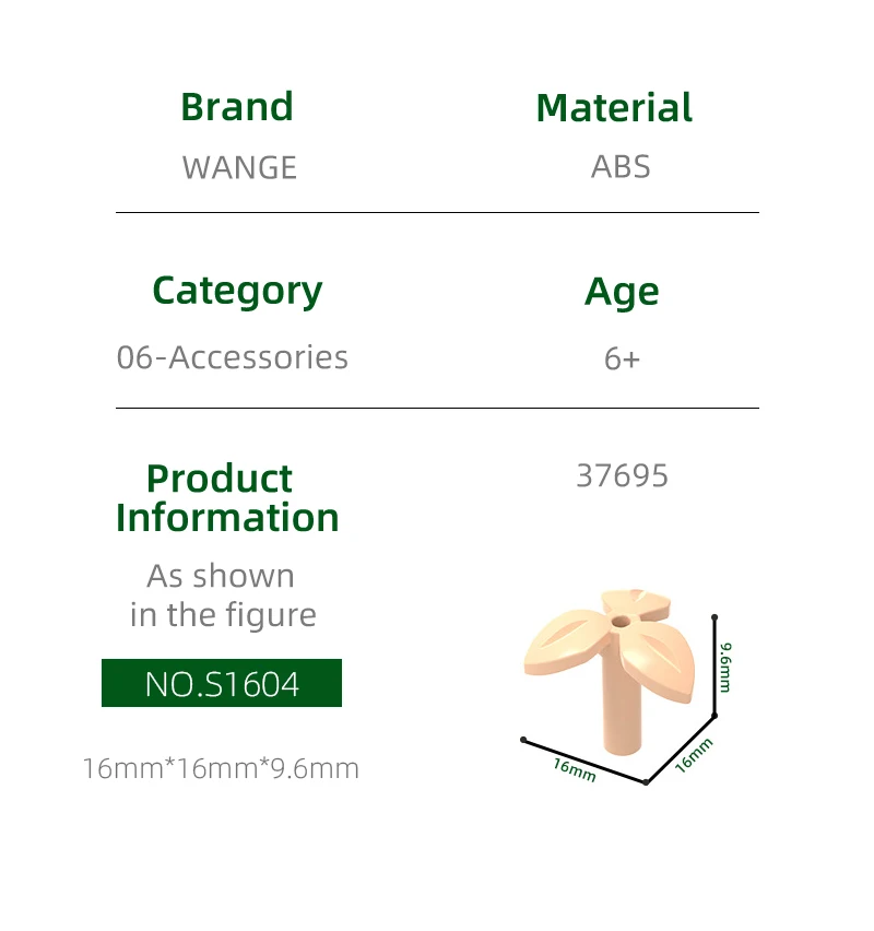 Wange 404Pcs/lot 37695 Plant Stem with Bar 3 Leaves and Small Pin Hole Building Blocks DIY Bricks Children Toys Assembly Parts