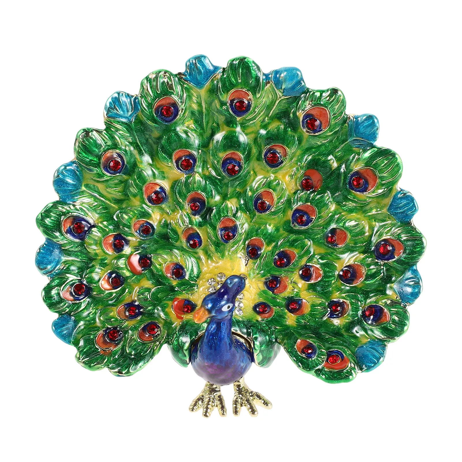 

Enameled Peacock Jewelry Box Vintage Hinged Trinket Organizer for Rings Earrings Storage Decorative Keepsake Metal Green