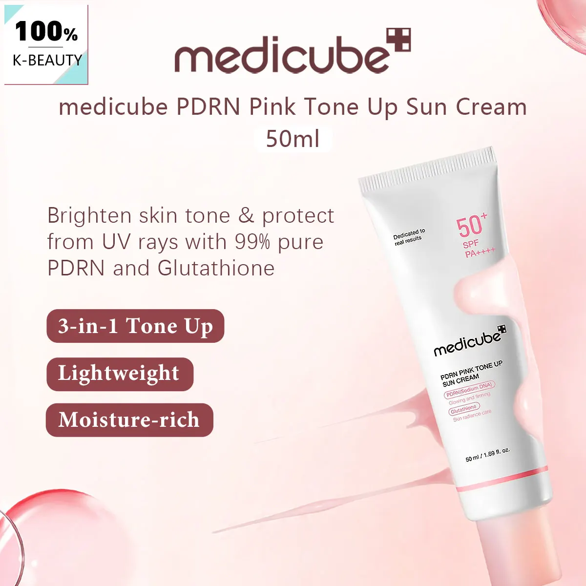 

Medicube PDRN PINK TONE UP SUN CREAM 50ml,Fresh & Non-Greasy,Fast Absorption,Aqua-Lotion Feel,Korean Skincare,Korean Makeup