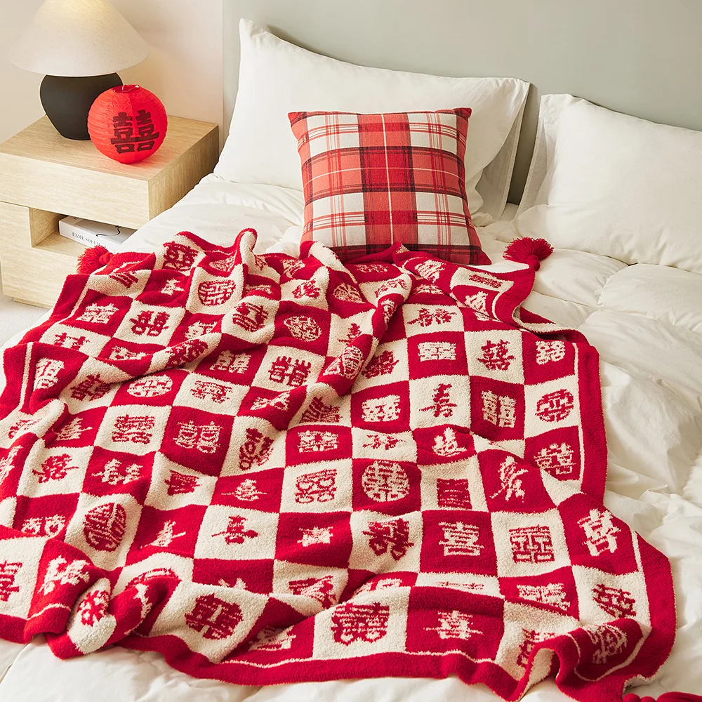 

Свадебный подарок: вязаный плед-шаль из полушерсти с кисточками, мягкий и уютный, китайский свадебный декор для спальни, дивана, зоны отдыха, удачливые коврики