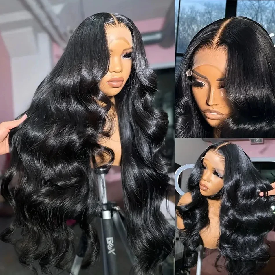 

Malaysia Human Hair 13x4 HD Lace Front Wig Natural Black Body Wave Pre Plucked Transparent Lace Frontal Wig for Black Women