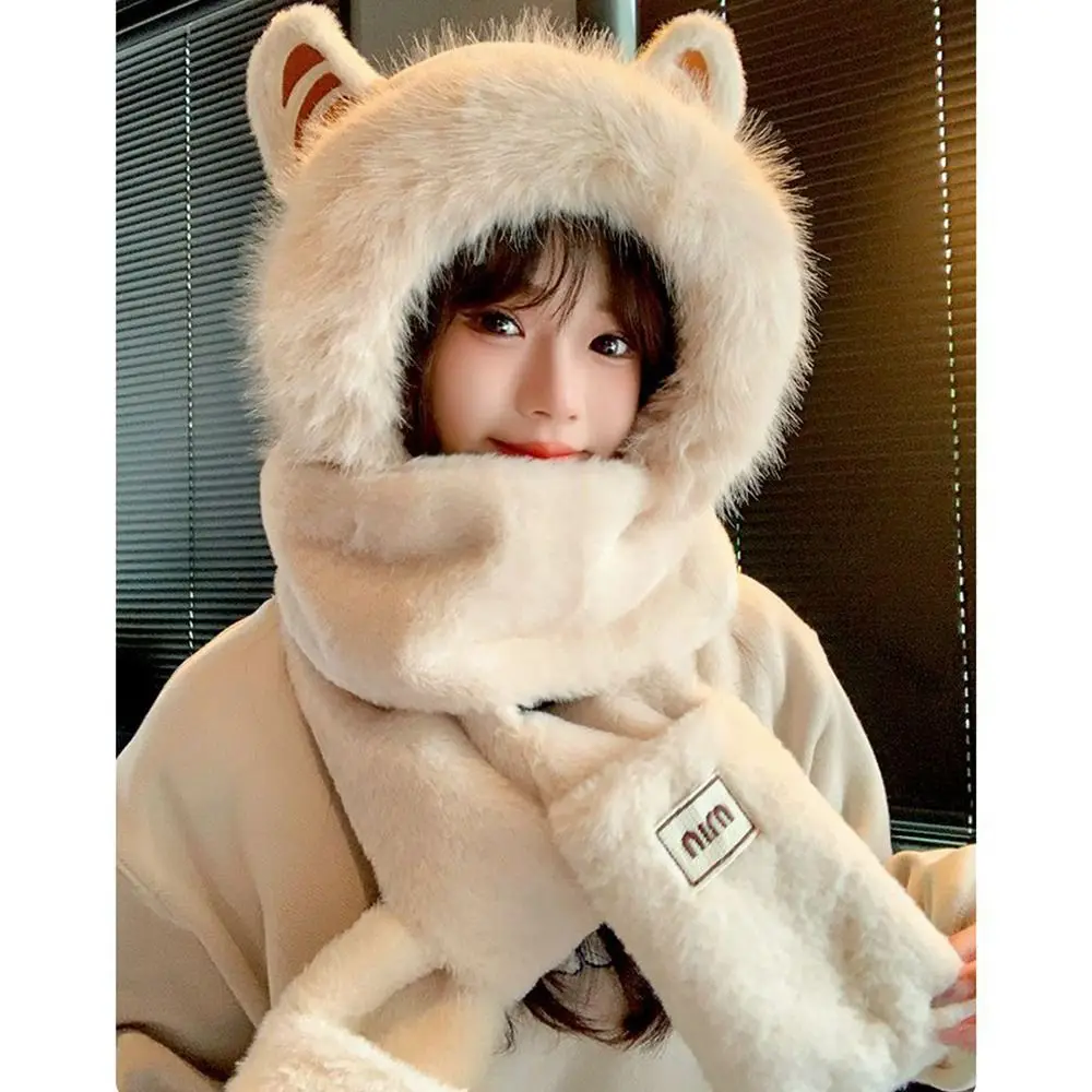 سميكة أفخم قبعة وشاح قفازات مجموعة الشتاء الدافئة الرقبة أدفأ النساء بيني قبعات لطيف الأذن في الهواء الطلق سدادات حماية الأذن قبعات الفتيات